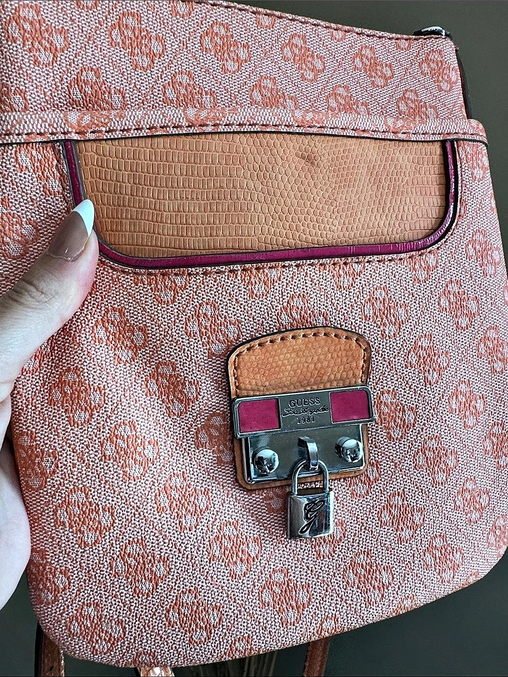 Guess Floral Crossbody Bag in Orange & Pink - Picture 3 of 9